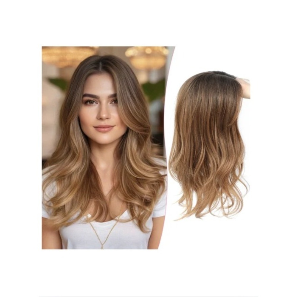 PANEWAY 18 In Hair Topper Loose Wave Dark Brown Root to Caramel Blonde Synthetic